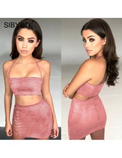 Dresses Bandage Halter Strapless Sexy Mini Dress Off Shoulder Sleeveless Suede Two Piece Set Dress Women Backless Bodycon Dre...