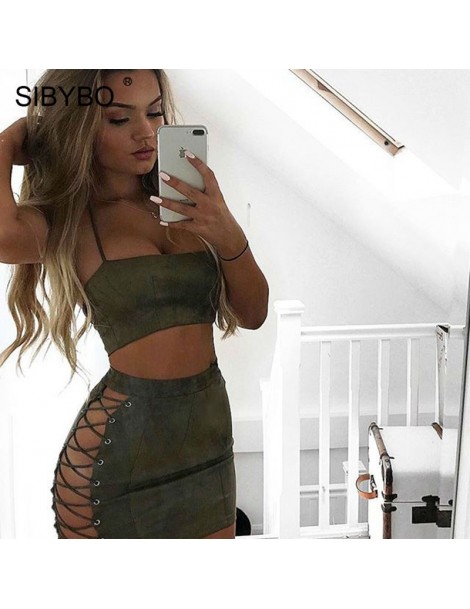 Dresses Bandage Halter Strapless Sexy Mini Dress Off Shoulder Sleeveless Suede Two Piece Set Dress Women Backless Bodycon Dre...