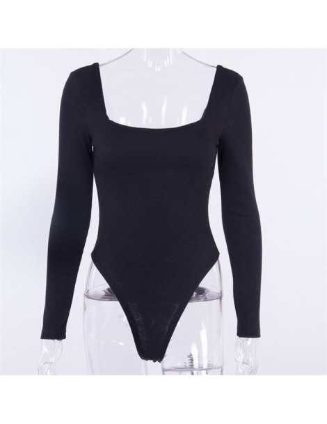 Bodysuits 2019 Autumn women bodysuits low square neck casual long sleeve jumpsuits sexy body ladies bodysuits black white Dro...