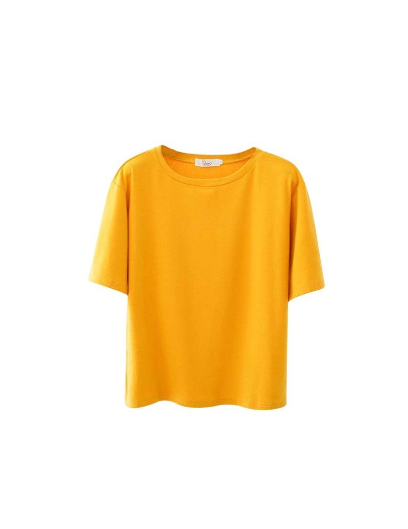 T-Shirts Korean Style Short Sleeve T-shirt Women Fashion Loose Basic T-shirts Casual Tops - YELLOW - 4B3974608167-5 $17.48