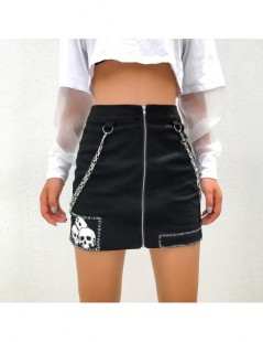 Skirts Streetwear Black Skirt Mini Chain Black Harajuku Punk Skirt Woman Graphic Zipper Sexy Cotton High Waist A Line Skirts ...