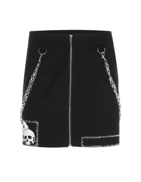 Skirts Streetwear Black Skirt Mini Chain Black Harajuku Punk Skirt Woman Graphic Zipper Sexy Cotton High Waist A Line Skirts ...