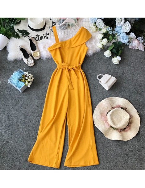 Jumpsuits Single Shoulder Ladies Solid Rompers High Waist Sashes Women Summer Candy Color Fashion Sleeveless Casual Jumpsuits...