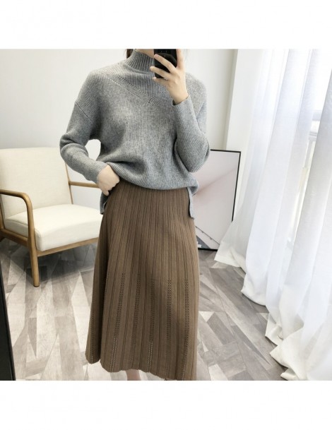 Skirts vintage elastic waistband stretch high waisted midi a line pleated warm knitted winter skirt for women womens skirts b...
