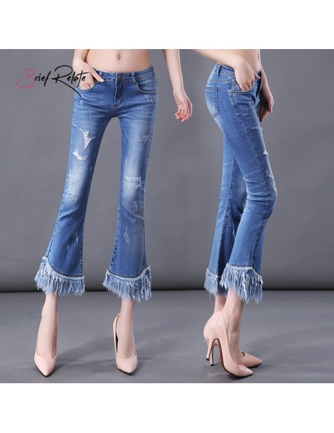 Jeans Women Jeans Tassels Blue Street Pocket Lady Jeans Casual Denim Bell Bottoms Pants Female Horn Pencil Jeans - Sky Blue -...