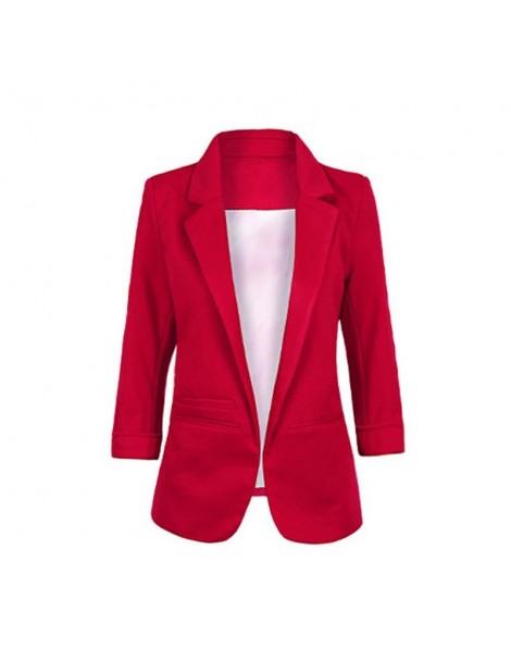 Blazers 2015 Womens Candy Colors Slim Casual Blazer With Three Quarter Sleeve Notched Jacket Coat Outwear Plus Size Solid Wor...