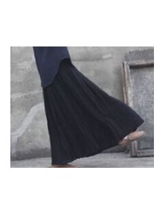Skirts 2019 Women New Cotton Linen Elastice Waist Floor Length Autumn Pleated Solid Button Casual Long Skirts - black - 4E337...