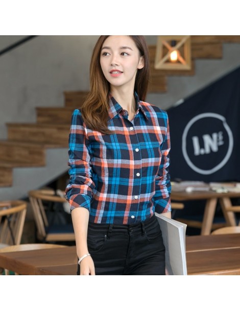 Blouses & Shirts 2019 Spring New Fashion Casual Lapel Plus Size Blouses Women Plaid Shirt Checks Flannel Shirts Female Long S...