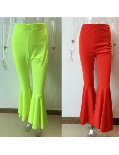 Pants & Capris Neon Green High Waist Flare Pants Beach Trousers Ladies Fashion Elastic Slim Pants Wide Leg Vintage Tunic Fema...