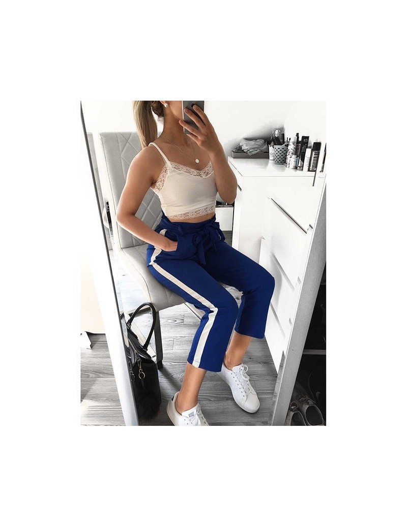 Casual Bow ties women pants long striped causal 2018 Autumn female Trousers fashion streetwear Trousers WS9710Y - Blue - 4K3...