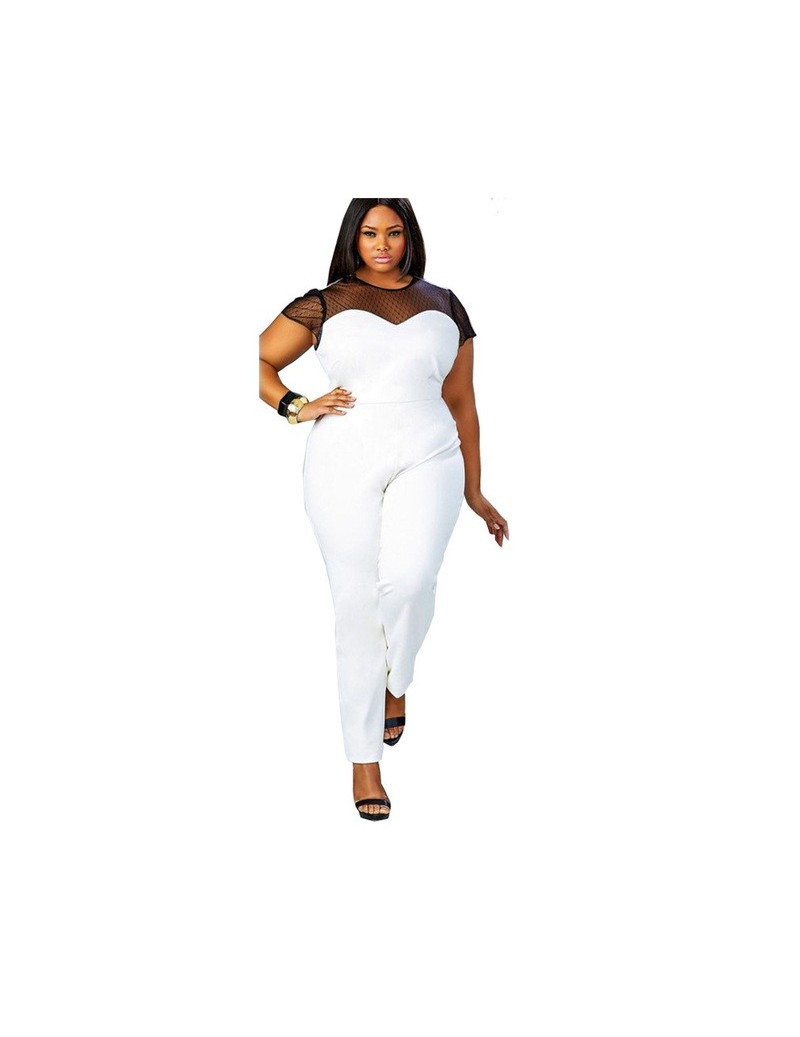 Womens Jumpsuits Mesh Stitching Sexy Fashion Short-Sleeve Round Neck Jumpsuit Cause Loose Women Rompers Oversize Plus Size L...