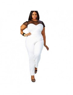 Womens Jumpsuits Mesh Stitching Sexy Fashion Short-Sleeve Round Neck Jumpsuit Cause Loose Women Rompers Oversize Plus Size L...