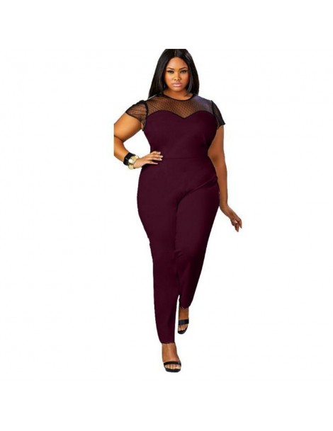 Jumpsuits Womens Jumpsuits Mesh Stitching Sexy Fashion Short-Sleeve Round Neck Jumpsuit Cause Loose Women Rompers Oversize Pl...