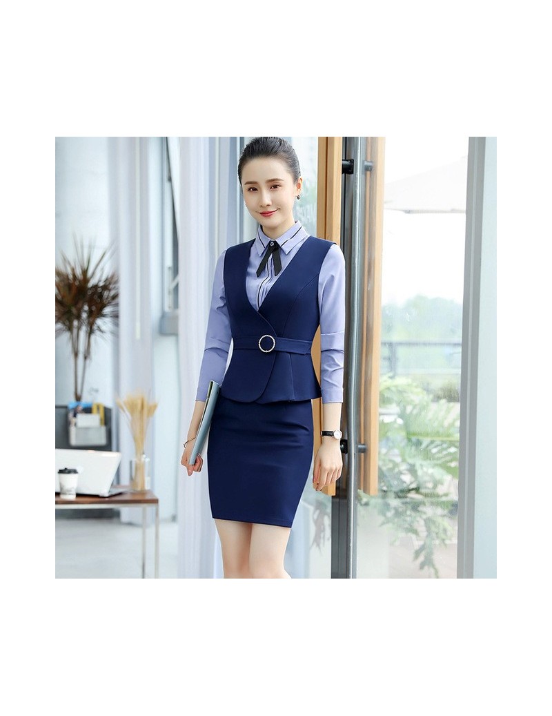 New Style office wear for women suits skirts and tops Vest Waistcoat conbinaison femme formal skirt dames pakken Work - blue...