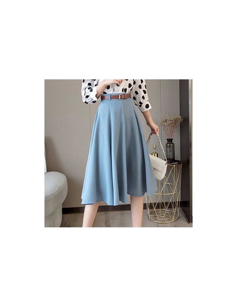 Skirts New 2019 Spring Summer Women Elegant Skirts Vintage Casual A-Line Belt Big Hem Pleated Umbrella Skirt High Midi Skirt ...