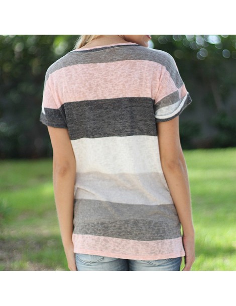 T-Shirts Fashion Summer Women's V-neck Casual Short Sleeve Big Stripe T-shirt Elegant Tees Tops 5XL Big Size Clothing 280315 ...