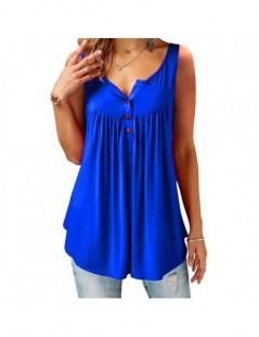 Women Lady Vest Sleeveless Loose Top Solid Color Deep V-neck With Button Fashion Clothing WML99 - Blue - 4S3025790624-2