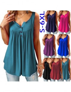 Tank Tops Women Lady Vest Sleeveless Loose Top Solid Color Deep V-neck With Button Fashion Clothing WML99 - Blue - 4S30257906...