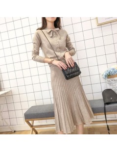 Women's Sets Fashion Sweet Girl 2 / Two Pieces Sets 2019 Elegant Slim Bow Collar Knitted Sweater Tops + Pleated Skirt Suit Fo...