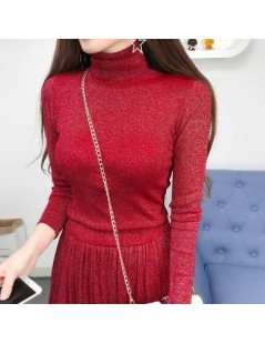 Pullovers fashion women's high-end luxury winter high collar elegant bright silk long-sleeved knitted sweater - Red - 4W30794...