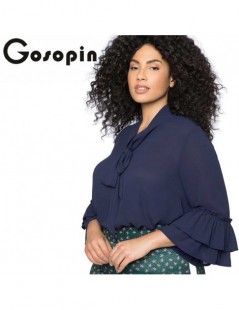 Blouses & Shirts Gosopin Women Plus Size Blouses Elegant Tie Neck Chiffon Ruffle Long Sleeve Shirt 4XL Solid Office Ladies Wo...