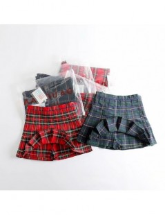 Skirts Women Preppy Style Check Pleated Skirts with Safety Shorts Plaid Mini Skirts High Waist Pleated Skirt - red - 43390529...