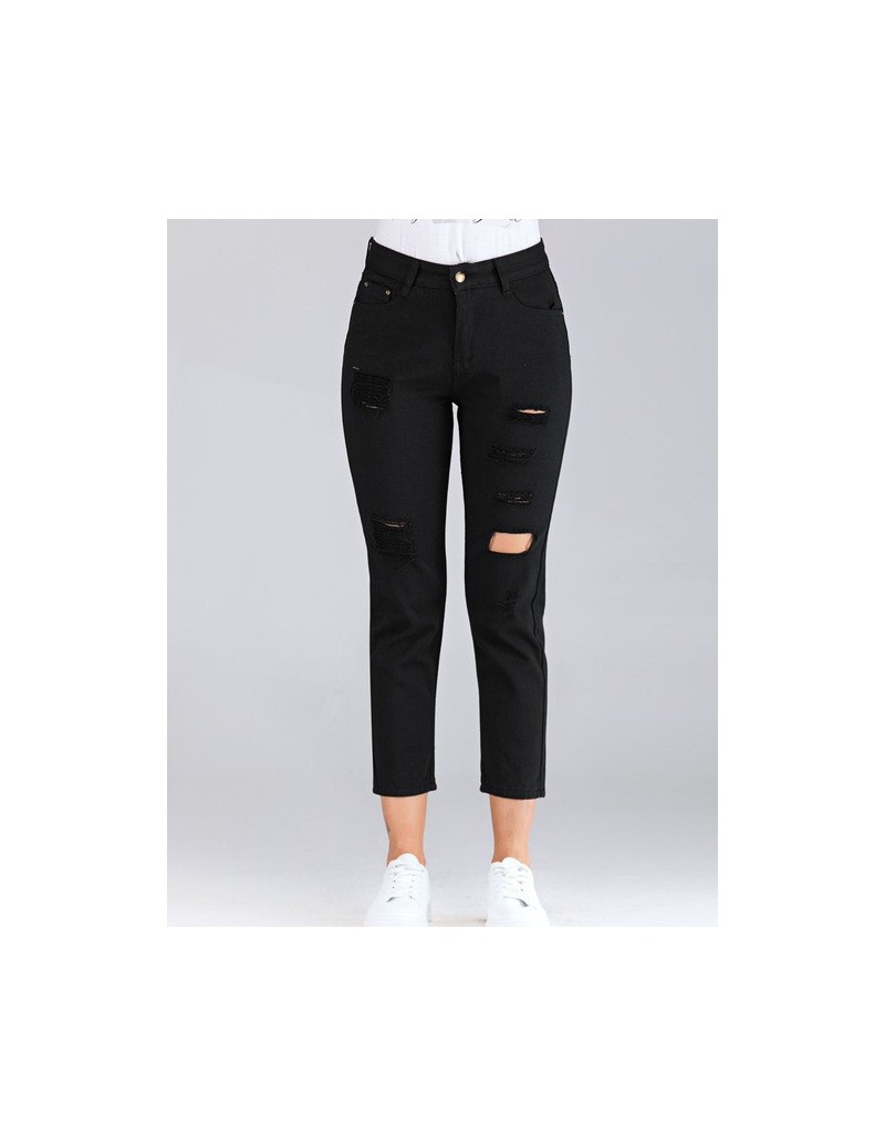 Jeans black Jeans Women Hole Jeans Women High Waist Trousers Ladies Vintage Pencil Slim Jeans denim capris 7/8 ripped pants -...