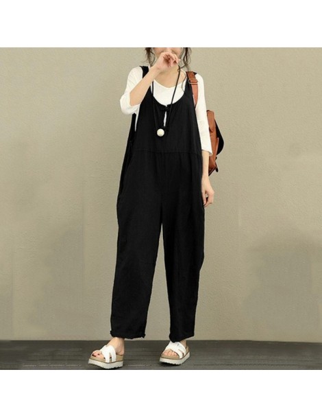 Jumpsuits Retro Cotton Linen Rompers Womens Jumpsuits 2019 Female Backless Overalls Playsuit Plus Size Pantalon Palazzo macac...