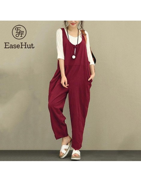 Jumpsuits Retro Cotton Linen Rompers Womens Jumpsuits 2019 Female Backless Overalls Playsuit Plus Size Pantalon Palazzo macac...