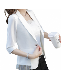 Blazers Gray White Women Blazers 2019 3/4 Sleeve Jackets Solid Single Button Coat Slim Office Lady Jacket Female Tops Blazer ...
