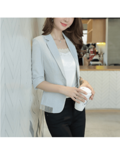 Blazers Gray White Women Blazers 2019 3/4 Sleeve Jackets Solid Single Button Coat Slim Office Lady Jacket Female Tops Blazer ...