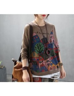 Pullovers Retro Patchwork Loose Cartoon Printing Women Sweaters Pullovers Autumn Winter Long Sleeve Pull Femme Solid Pullover...