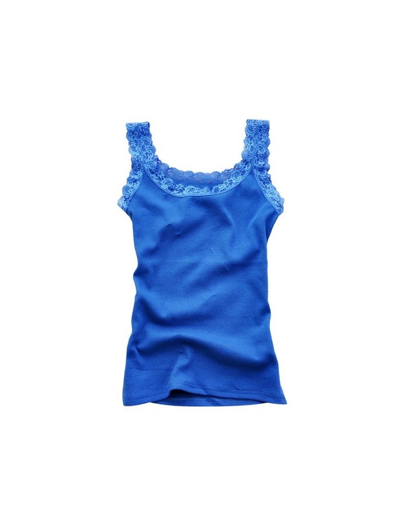2019 Women Sexy Tank Tops Multicolors Sleeveless Bodycon Temperament T-shirt Vest Summer Fashion Lace Camisole Top - Blue - ...