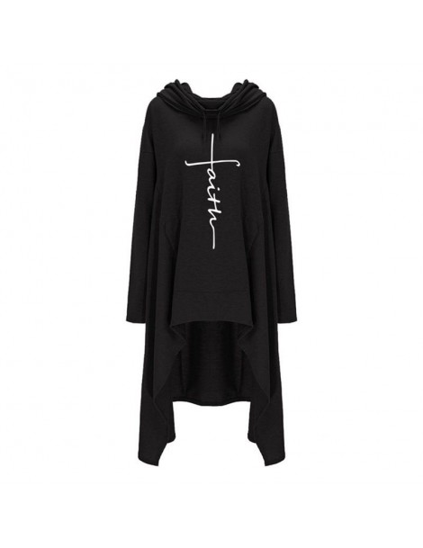 Hoodies & Sweatshirts 2019 Fall Gothic Plus Size Black Casual Women Long Hoodies Loose Hooded Pocket Print Gray Tops Office L...