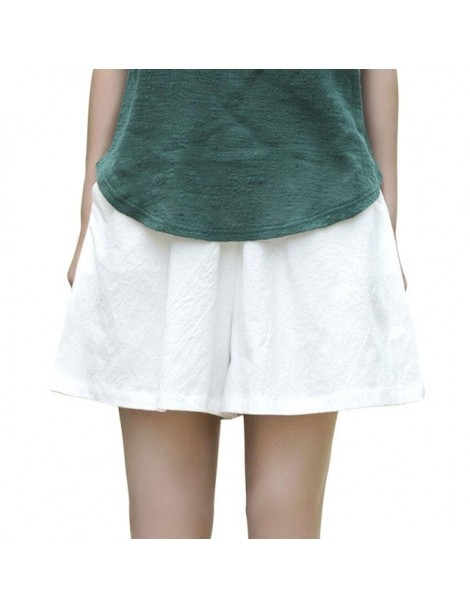 Shorts Fashion Women Cotton Linen Elastic Waist Shorts Solid Loose Casual Summer Short Pants JS26 - White - 5T111189848280-7 ...