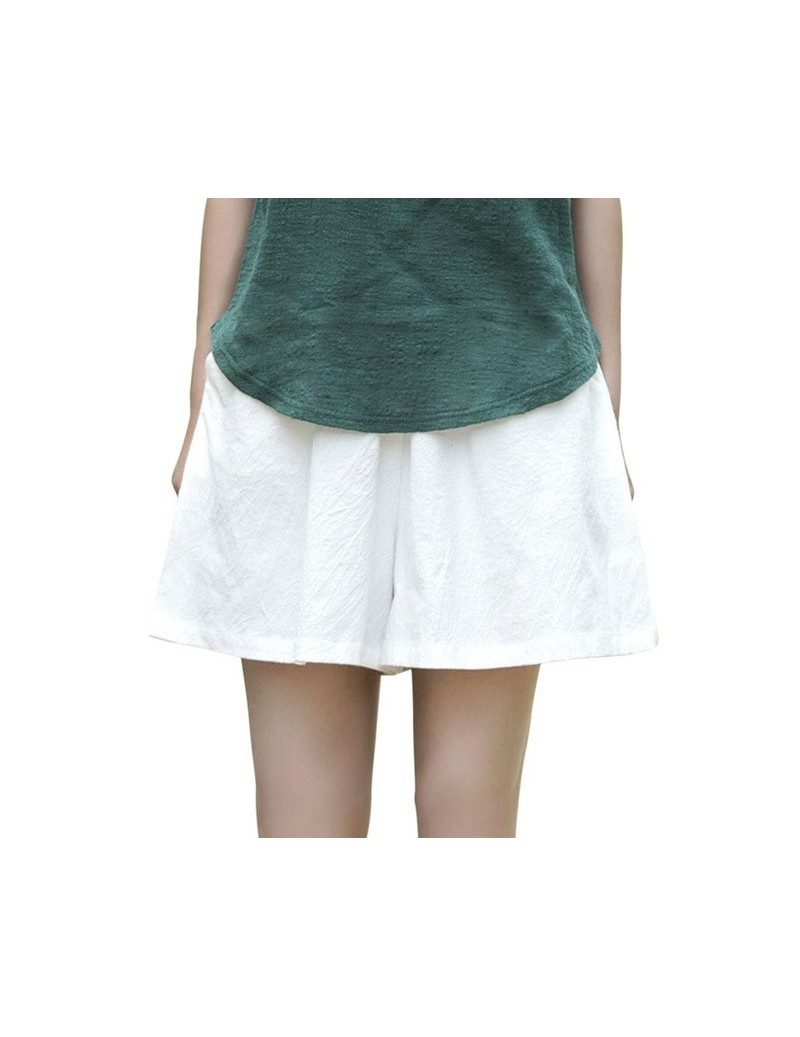 Fashion Women Cotton Linen Elastic Waist Shorts Solid Loose Casual Summer Short Pants JS26 - White - 5T111189848280-7