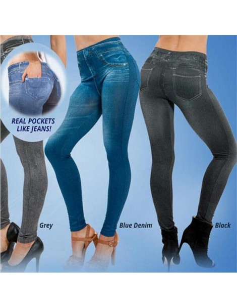 Leggings S-XXL Women Fleece Lined Winter Jegging Jeans Genie Slim Fashion Jeggings Leggings 2 Real Pockets Woman Fitness Pant...
