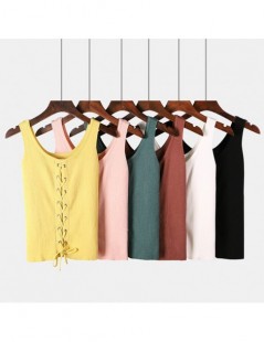 Tank Tops Sexy Front Lace up Bow Knitted Tank Top Women Soft Cotton V-Neck Elastic Basic Vest 2019 Summer Casual Slim Camis F...