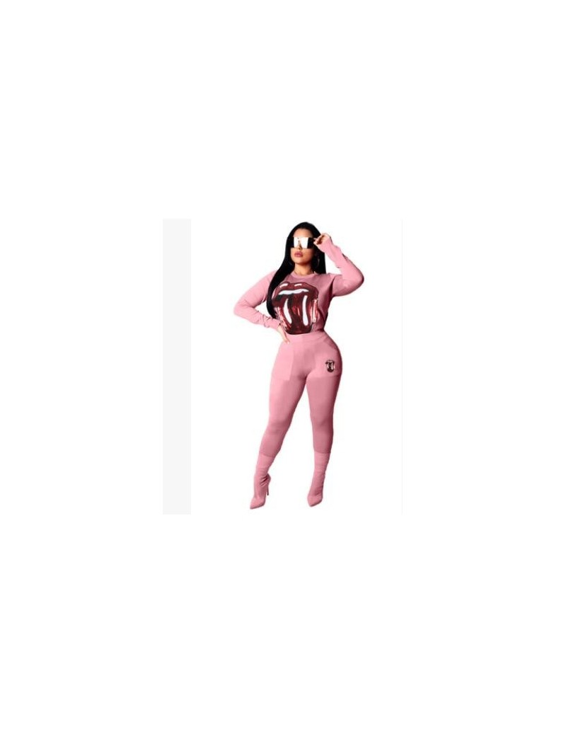 Women's Sets Autumn New Women Set Long Sleeve 2 Piece Outfits Set Pink Big Lips Printed Hoodies And Pants Ladies Suit Pink Ye...