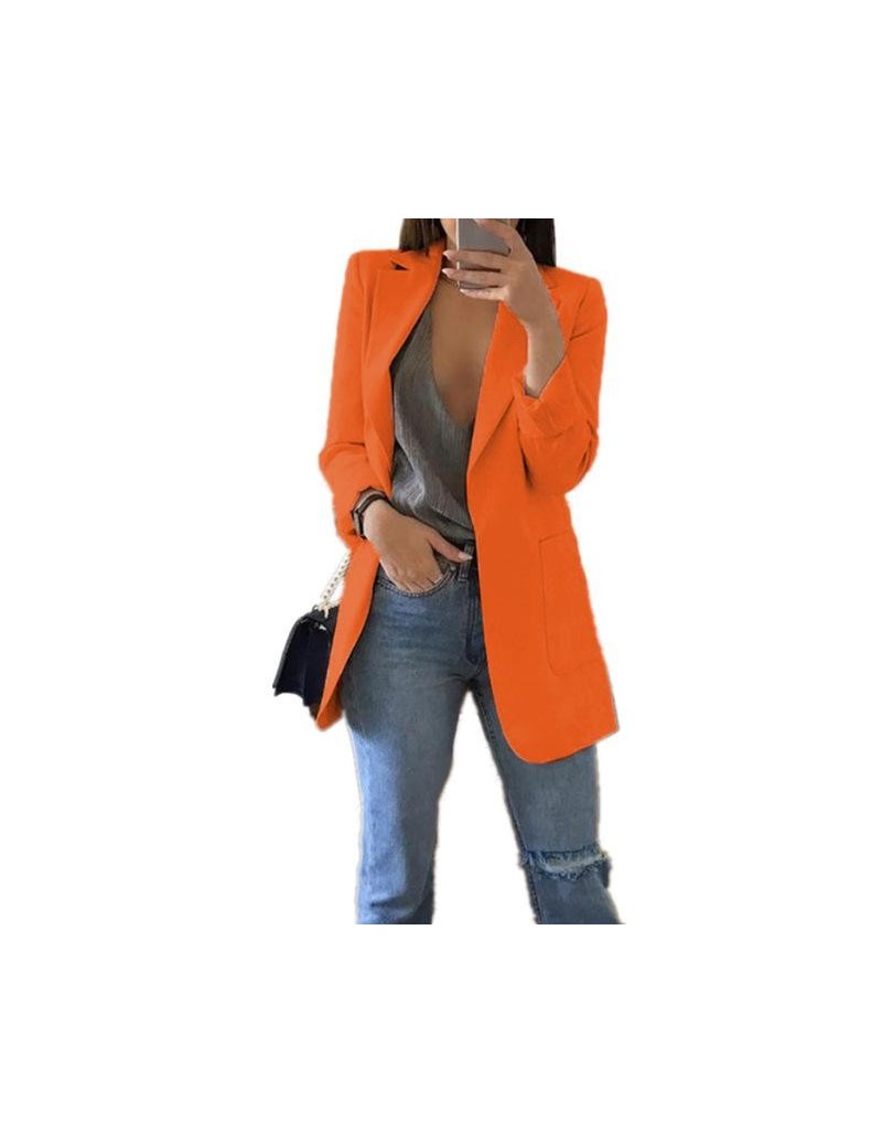 Slim Women Blazers Autumn Fashion Jacket Female Work Office Solid Pocket Business Notched Blazer Feminino Coat Plus Size S-5...