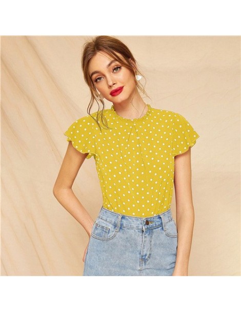 Blouses & Shirts Butterfly Sleeve Polka Dot Frill Blouse Women Cute Cap Sleeve Top 2019 Summer Fashion Ladies Tops and Blouse...