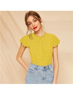 Blouses & Shirts Butterfly Sleeve Polka Dot Frill Blouse Women Cute Cap Sleeve Top 2019 Summer Fashion Ladies Tops and Blouse...