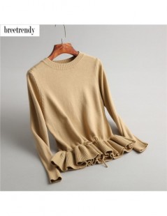 Pullovers autumn winter fashion women brief solid color sweet drawstring pleated bottom sweater match all knit tops - as pict...