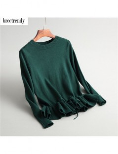 Pullovers autumn winter fashion women brief solid color sweet drawstring pleated bottom sweater match all knit tops - as pict...