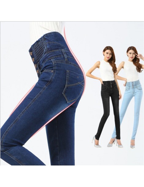 Jeans Spring New Large Size Trousers Women Elastic Waist Pencil Pants Fashion High Waist Slim Jeans JST040 - Sky Blue - 4H304...