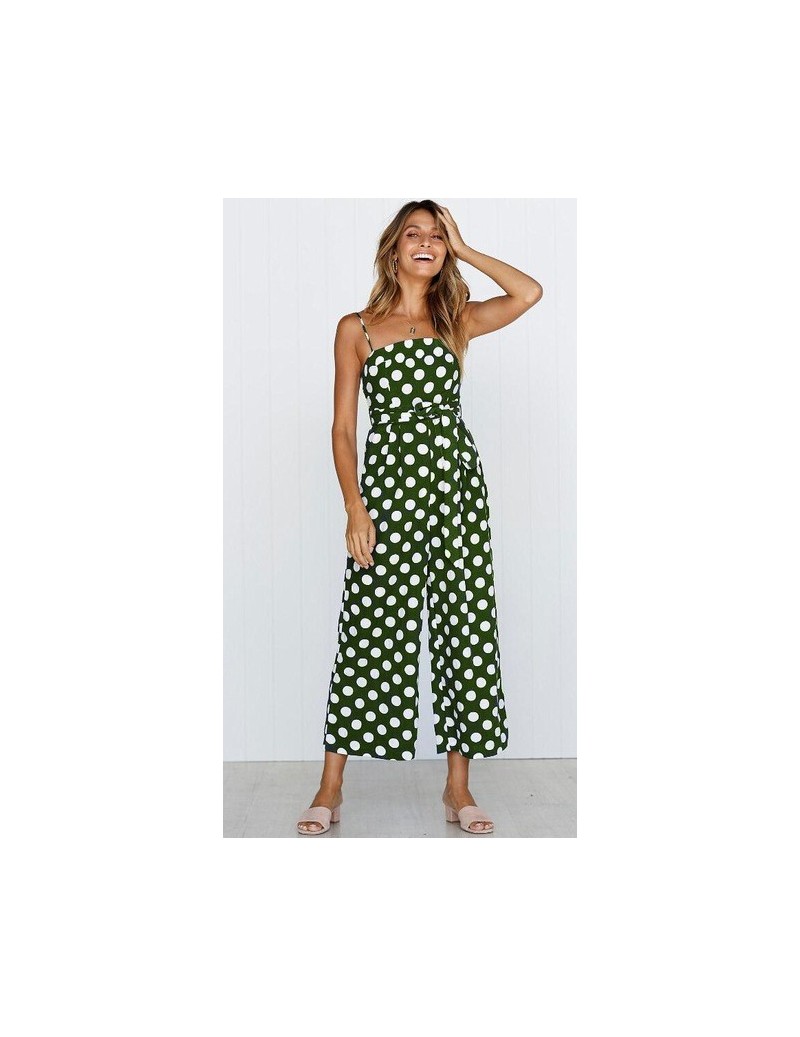 Jumpsuits Casual Pockets Polka Dot Jumpsuits for Women 2018 Sleeveless Spaghetti Strap Streetwear Boho Romper Off Shoulder Ov...
