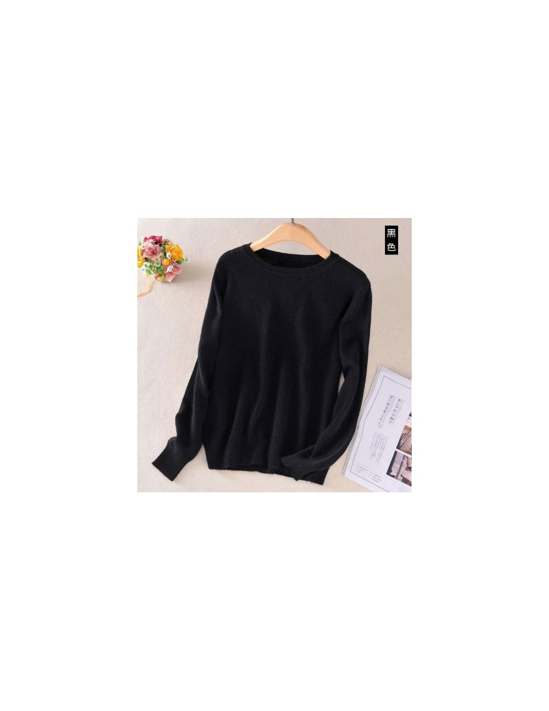 Pullovers Cashmere wool Sweater Women solid color Pullover o-neck sweater Long sleeve Knitted clothes - black - 473044975390-...