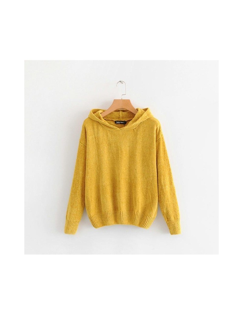 women elegant Chenille hooded knitted sweater purple long sleeve lady pullovers female casual loose tops SY33 - Yellow - 4X3...