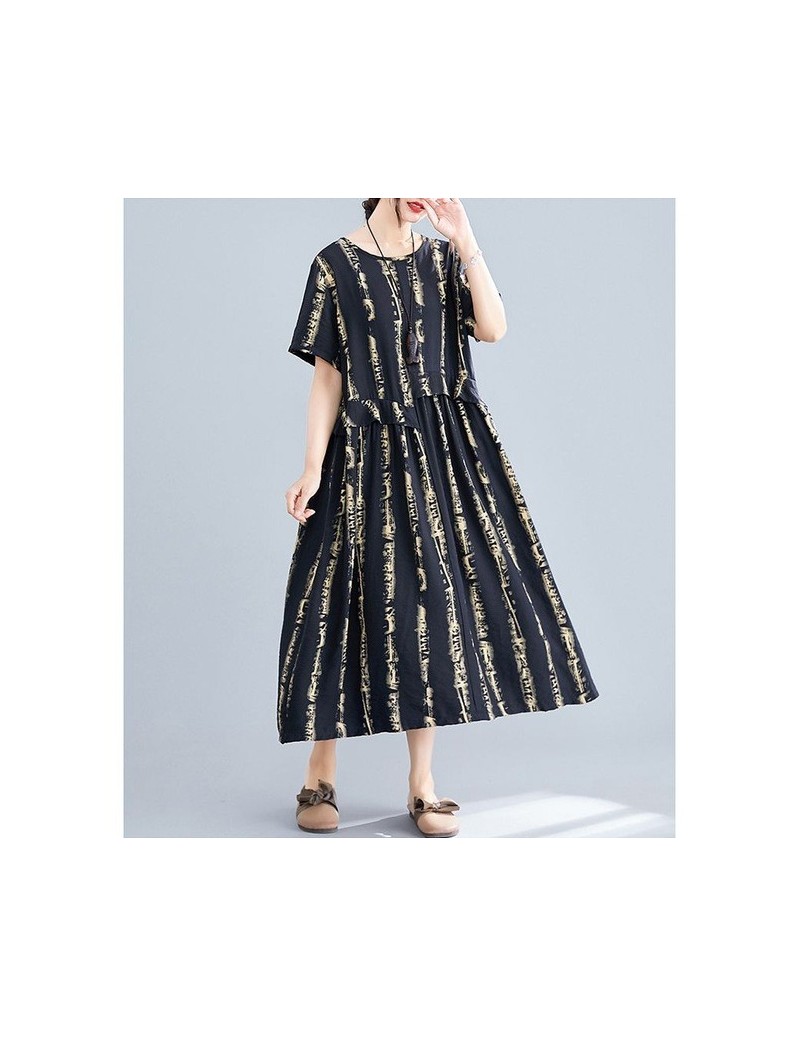 Dresses 2019 New Summer dress Loose Vintage Solid Women long Dress Vestidos Robe Elbise Fashion Printing Women dress - black ...