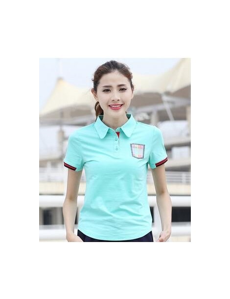 Polo Shirts women Gril Summer Embroidery Polos New Fashion candy Color Turn-down Collar Polo shirt Tops Big Size - skyblue - ...